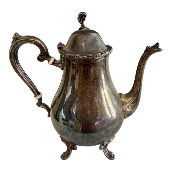 Vintage Leonard Silverplate Coffee Pot – Ornate Footed Teapot with Hinged Lid – - Picture 3 of 8